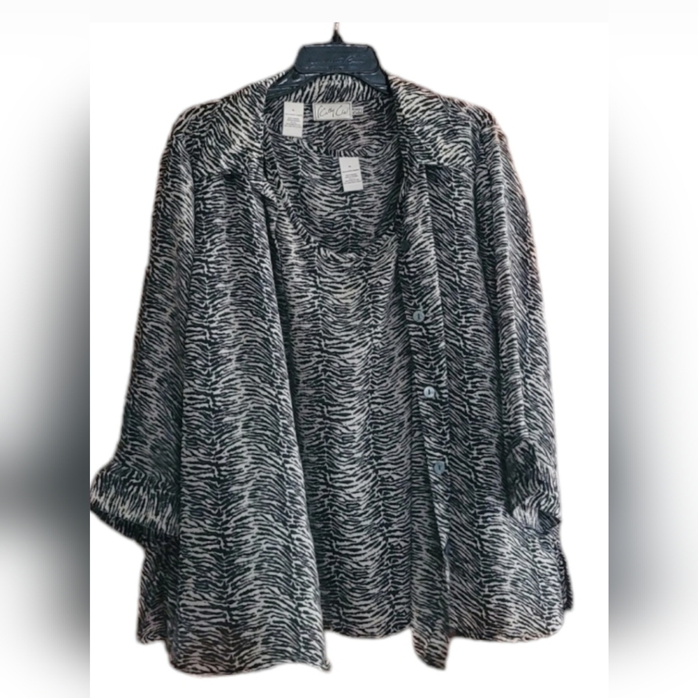 Kathy Che - XL 2 Piece Black and White Zebra Print Blouse